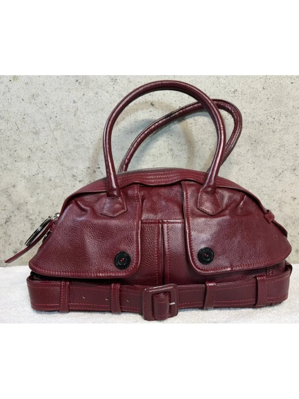 Jean Paul Gaultier Vintage Y2K Trench Coat Burgundy Leather Handbag Purse